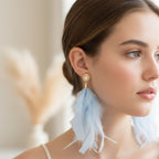 White Feather Butterfly Rhinestone Drop Earrings