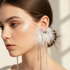 White Feather Butterfly Rhinestone Drop Earrings
