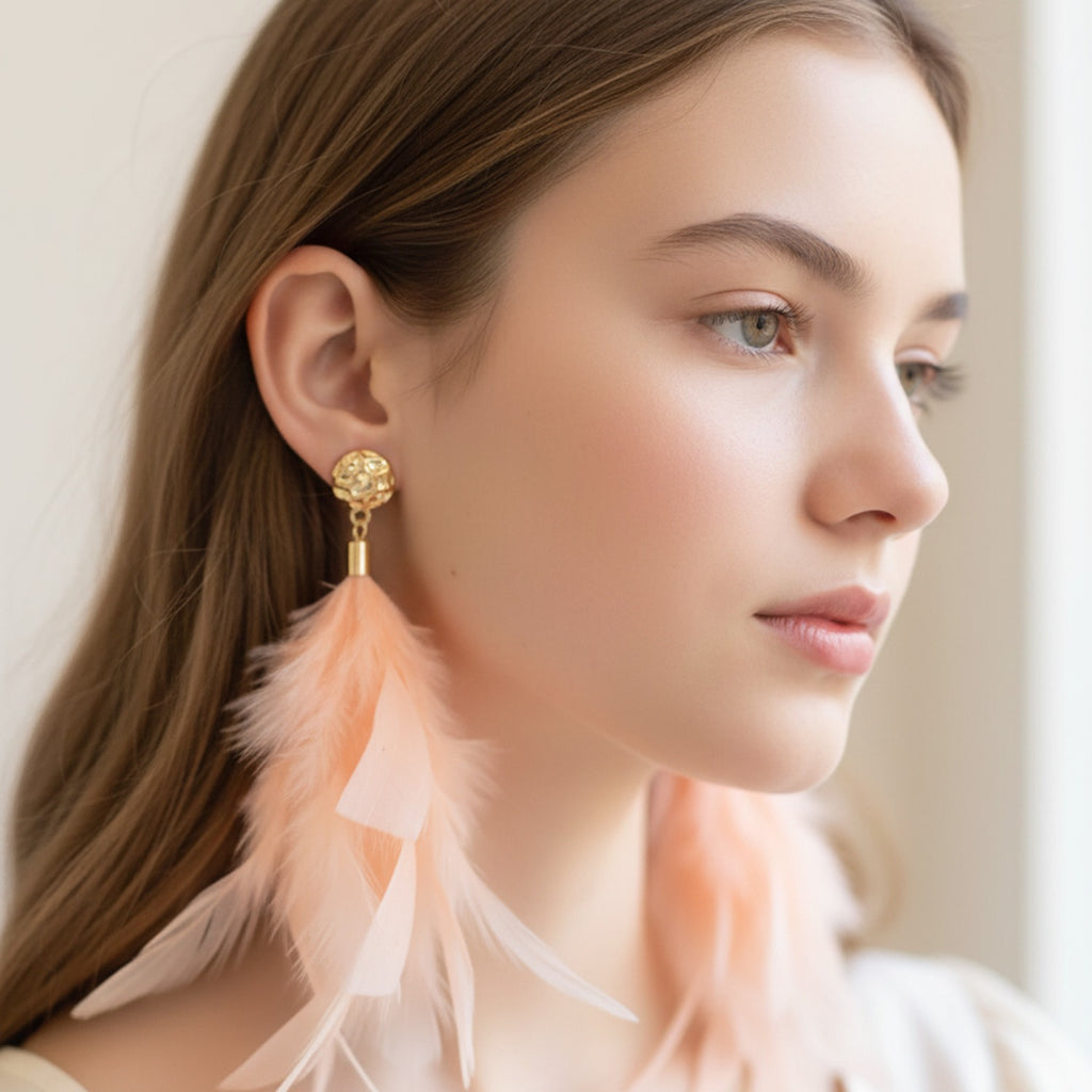 White Feather Butterfly Rhinestone Drop Earrings