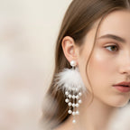 White Feather Butterfly Rhinestone Drop Earrings