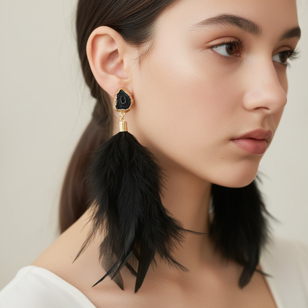 White Feather Butterfly Rhinestone Drop Earrings