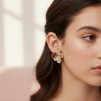 Flower Pearl Heart Gemstone Earrings Gold