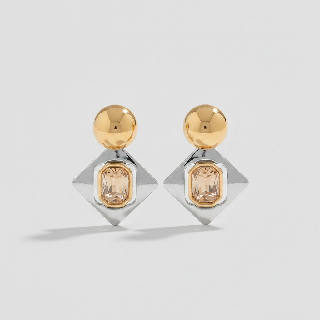 Gold Ball Stud Earrings With Champagne Crystal – jewelry (view 1)
