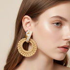 Woven Rattan Circle Drop Earrings