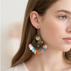 Colorful Beaded Chandelier Earrings With Green Stone