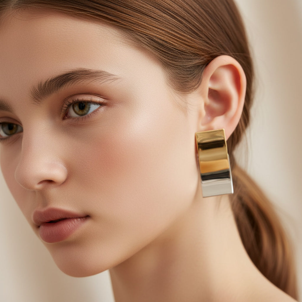 Gold Square Mirror Block Earrings