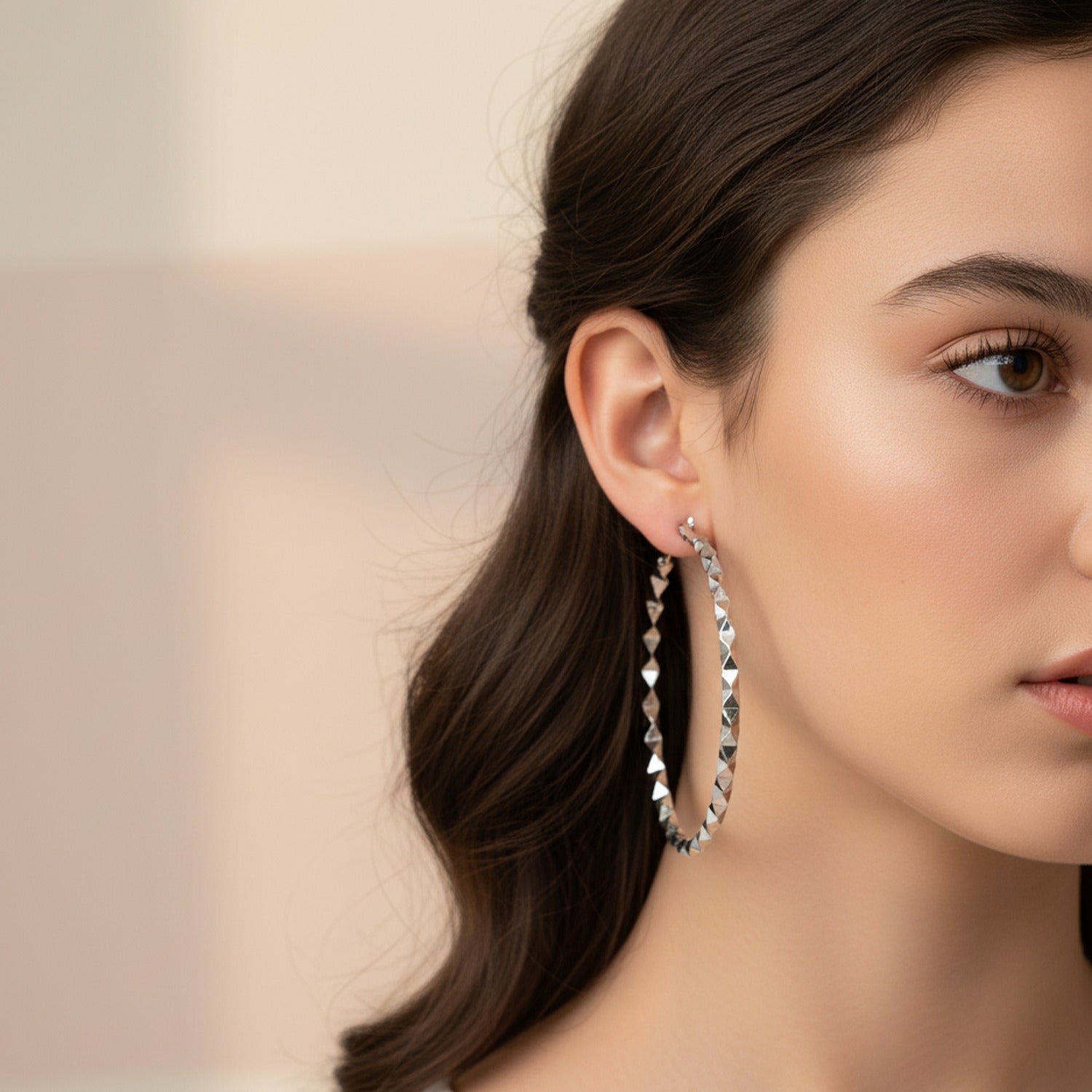 Silver Textured Diamond Cut Hoop Earrings