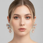 Rhinestone Bow Pearl Drop Earrings Gold – jewelry