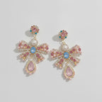 Rhinestone Bow Pearl Drop Earrings Gold – jewelry (view 1)