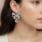 Rhinestone Bow Pink Crystal Teardrop Earrings