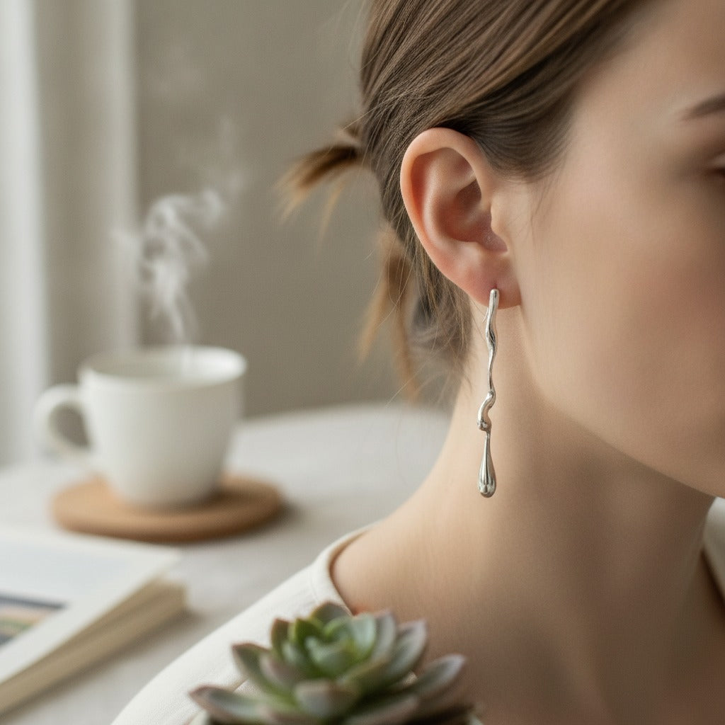 Wavy Liquid Metal Drop Earrings – jewelry (view 2)
