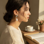 Abstract Metal Baroque Pearl Dangle Earrings – jewelry (view 2)