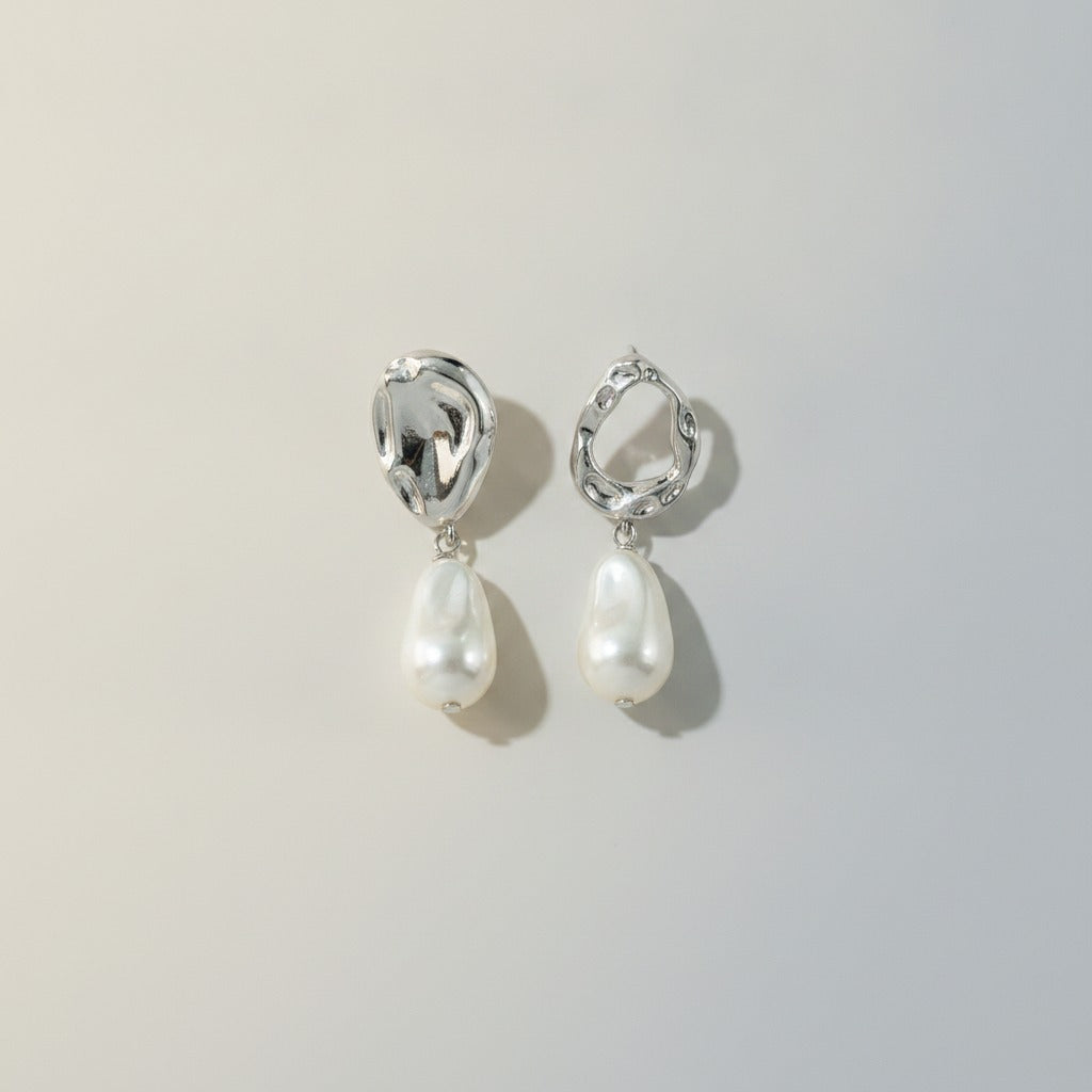 Abstract Metal Baroque Pearl Dangle Earrings – jewelry (view 1)