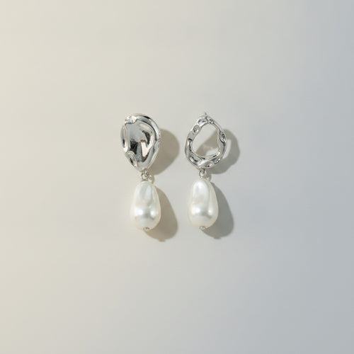 Abstract Metal Baroque Pearl Dangle Earrings – jewelry (view 1)