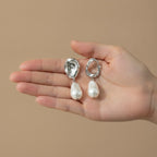 Abstract Metal Baroque Pearl Dangle Earrings – jewelry (view 3)