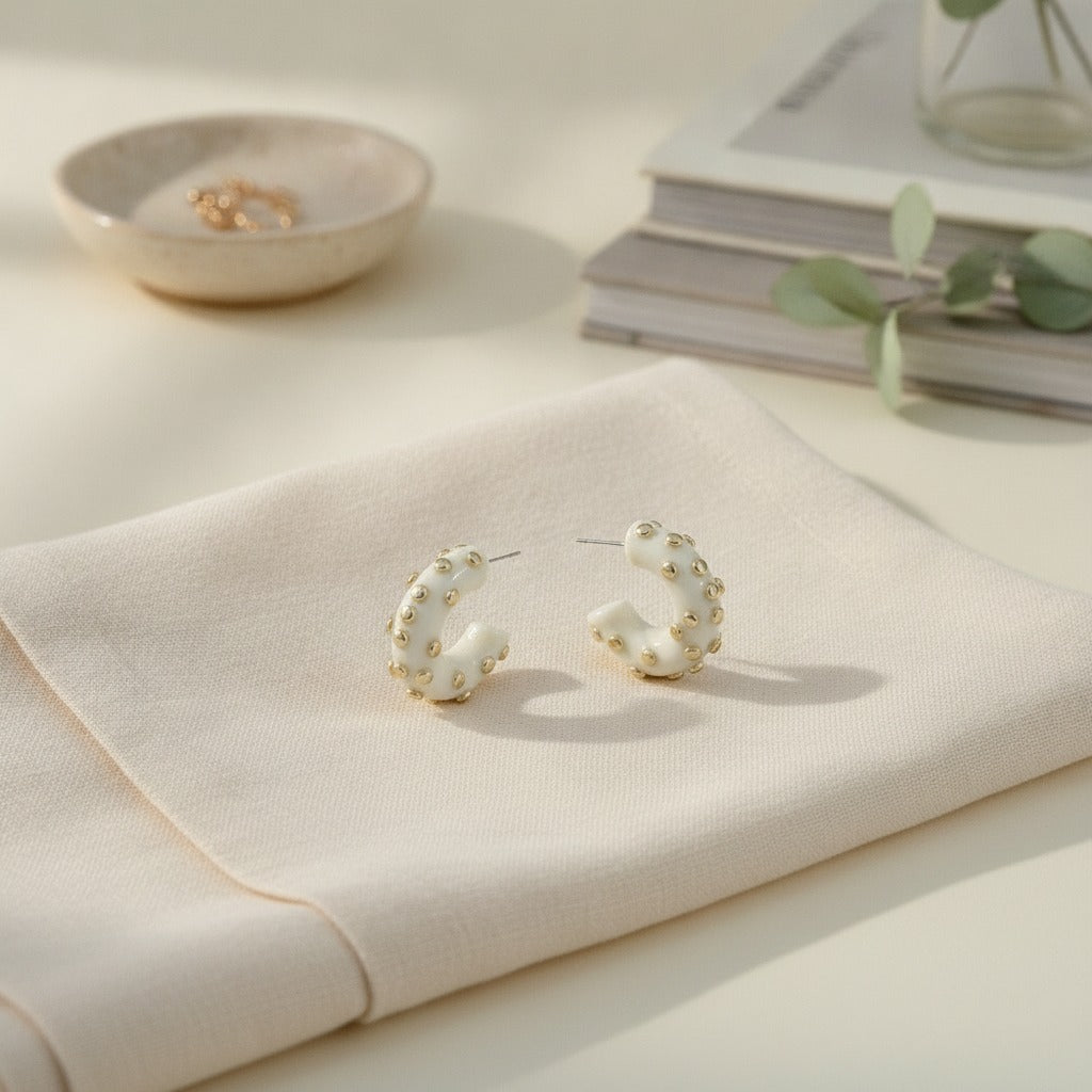 Gold Studded C-Hoop Earrings – jewelry (view 2)
