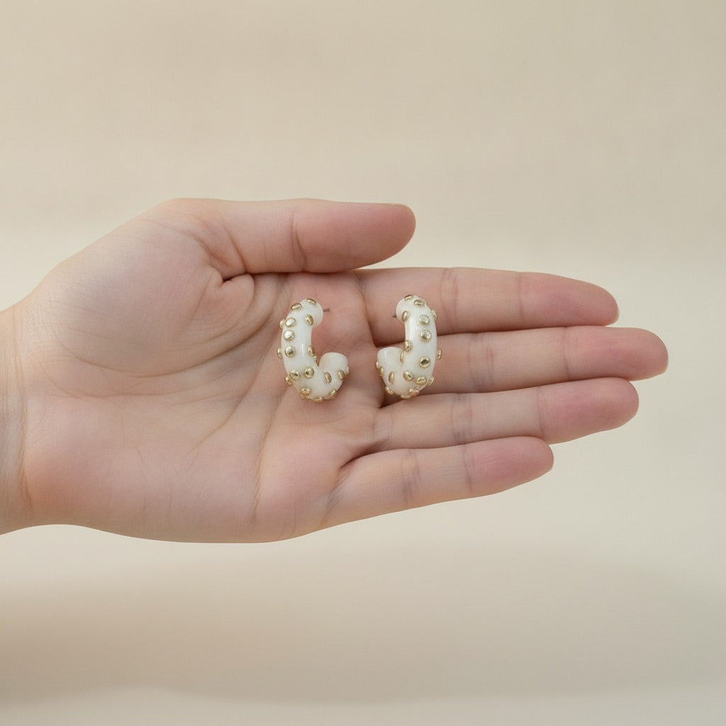 Gold Studded C-Hoop Earrings – jewelry (view 3)