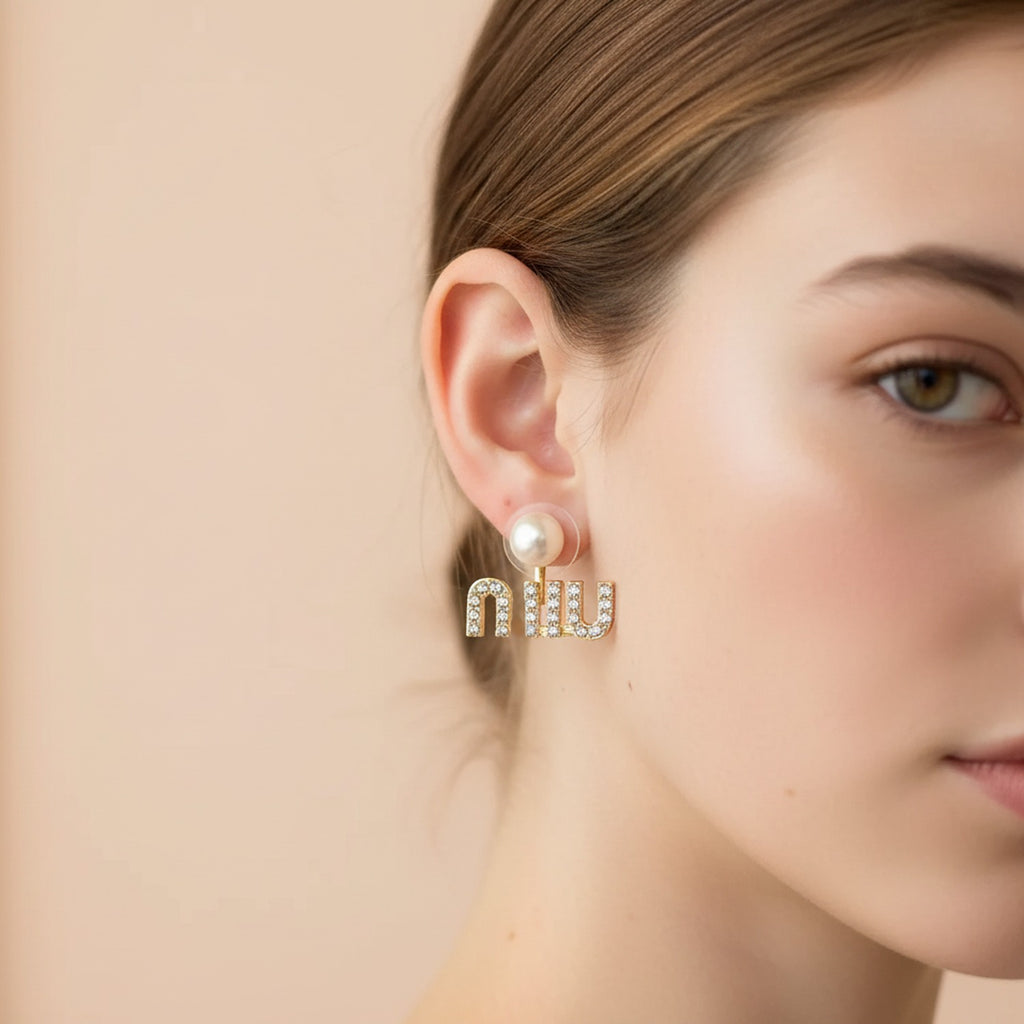 Pearl and Rhinestone Initial Letter Stud Earrings