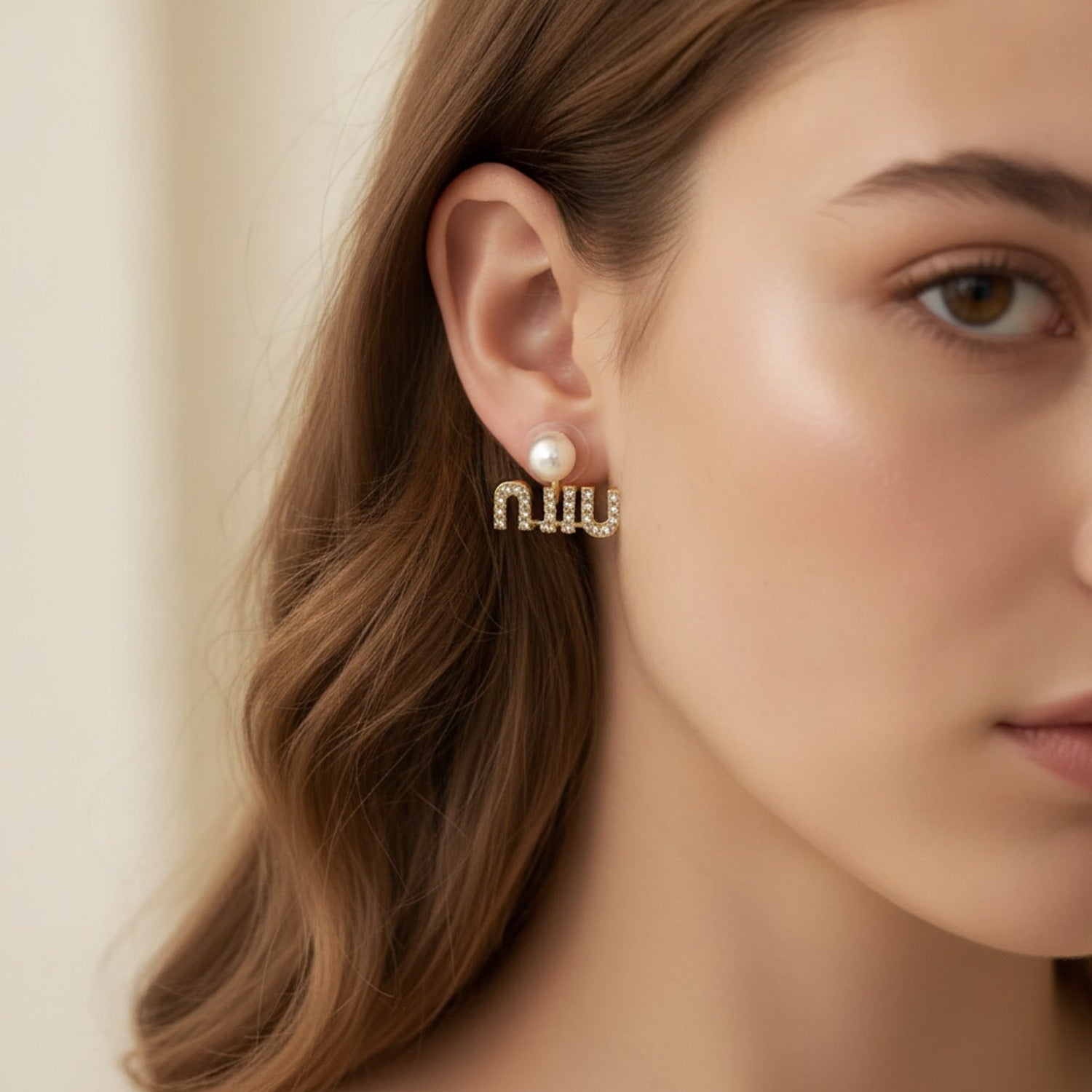 Pearl and Rhinestone Initial Letter Stud Earrings - Default