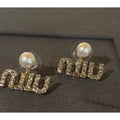 Pearl and Rhinestone Initial Letter Stud Earrings - Default