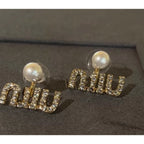 Pearl and Rhinestone Initial Letter Stud Earrings - Default