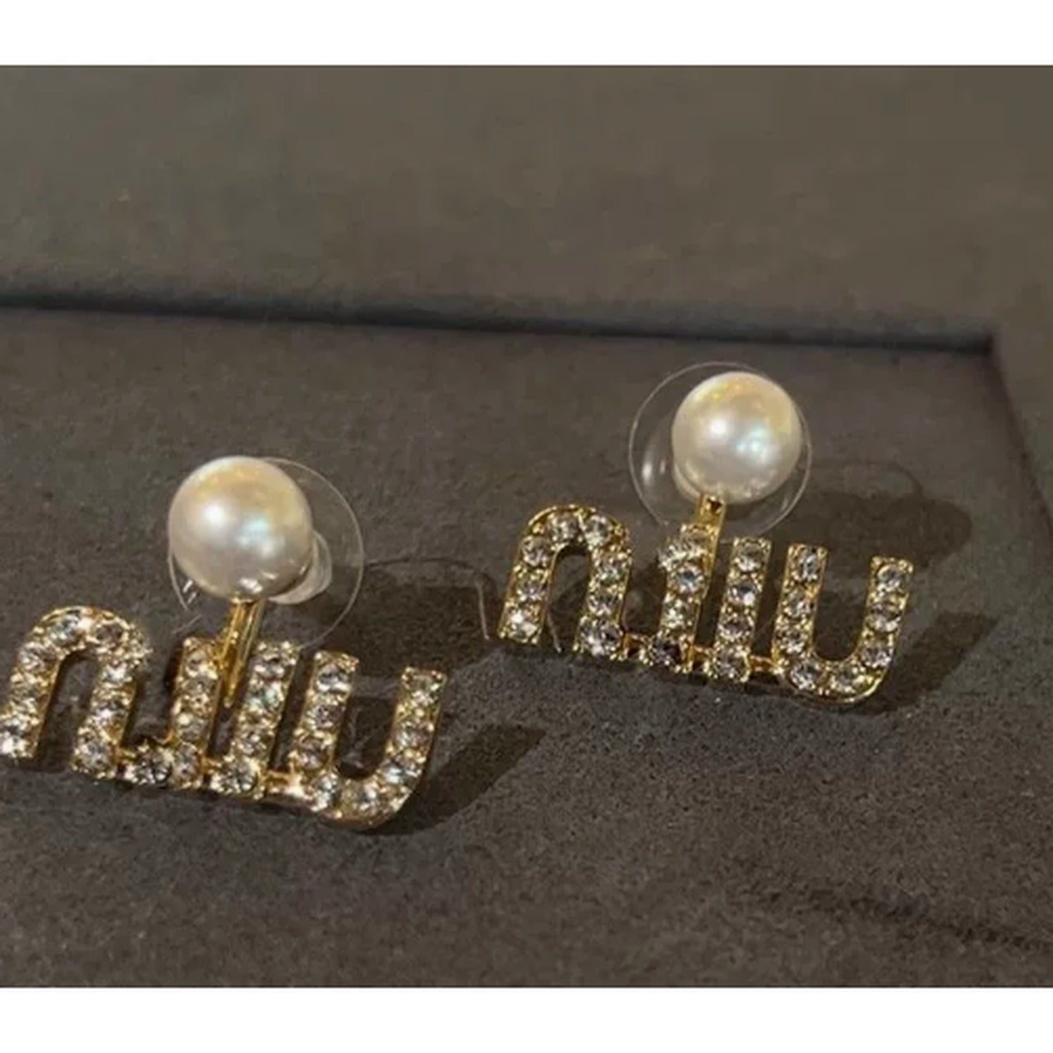 Pearl and Rhinestone Initial Letter Stud Earrings - Default
