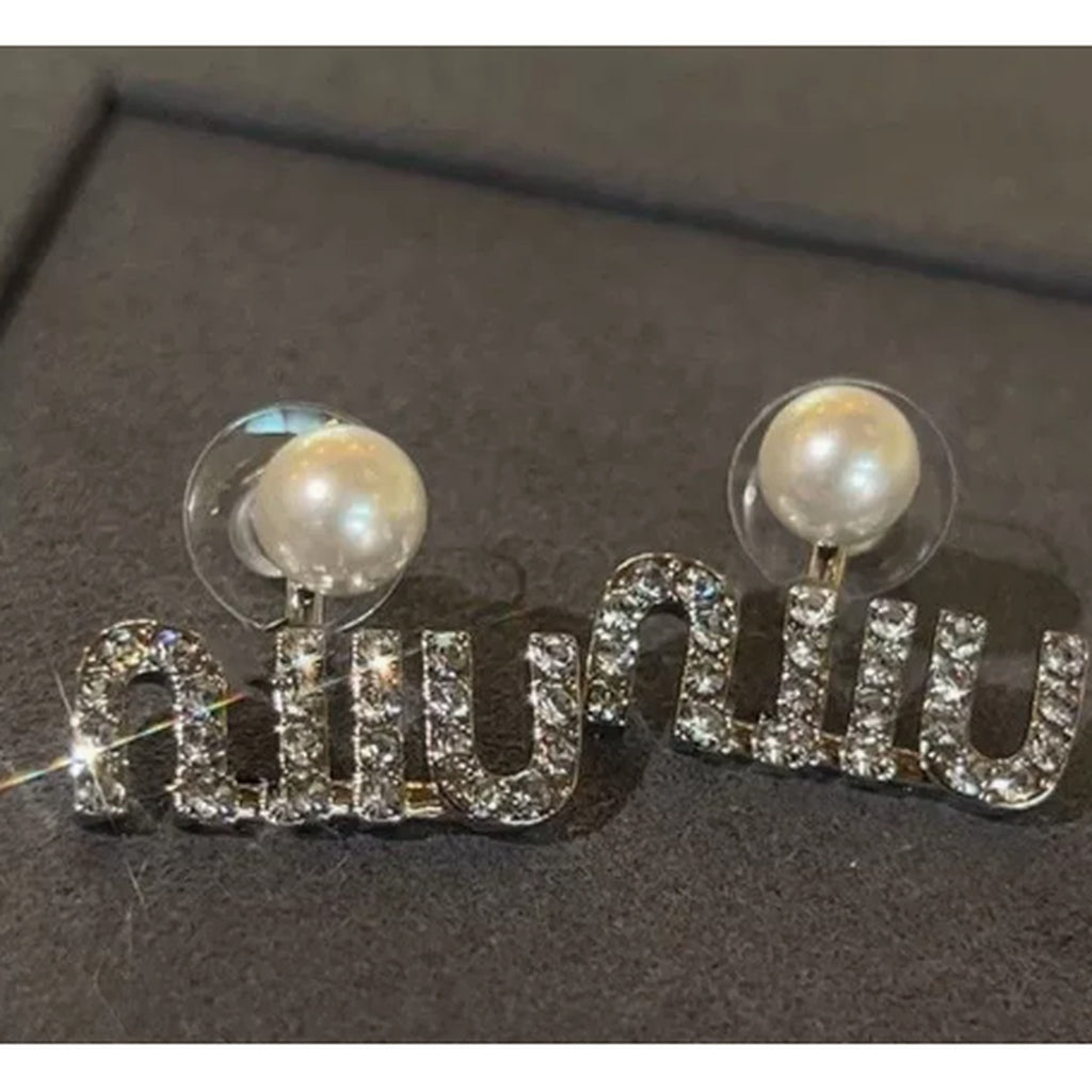 Pearl and Rhinestone Initial Letter Stud Earrings - Default 2 – jewelry (view 1)