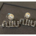 Pearl and Rhinestone Initial Letter Stud Earrings - Default 2 – jewelry (view 1)