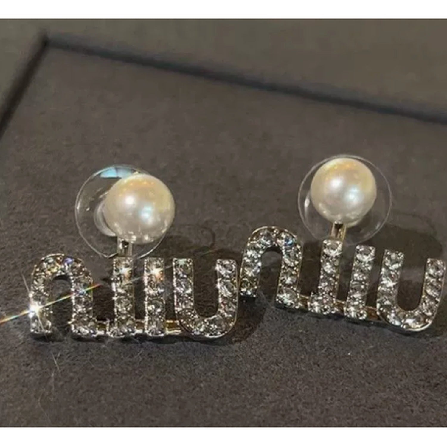 Pearl and Rhinestone Initial Letter Stud Earrings - Default 2