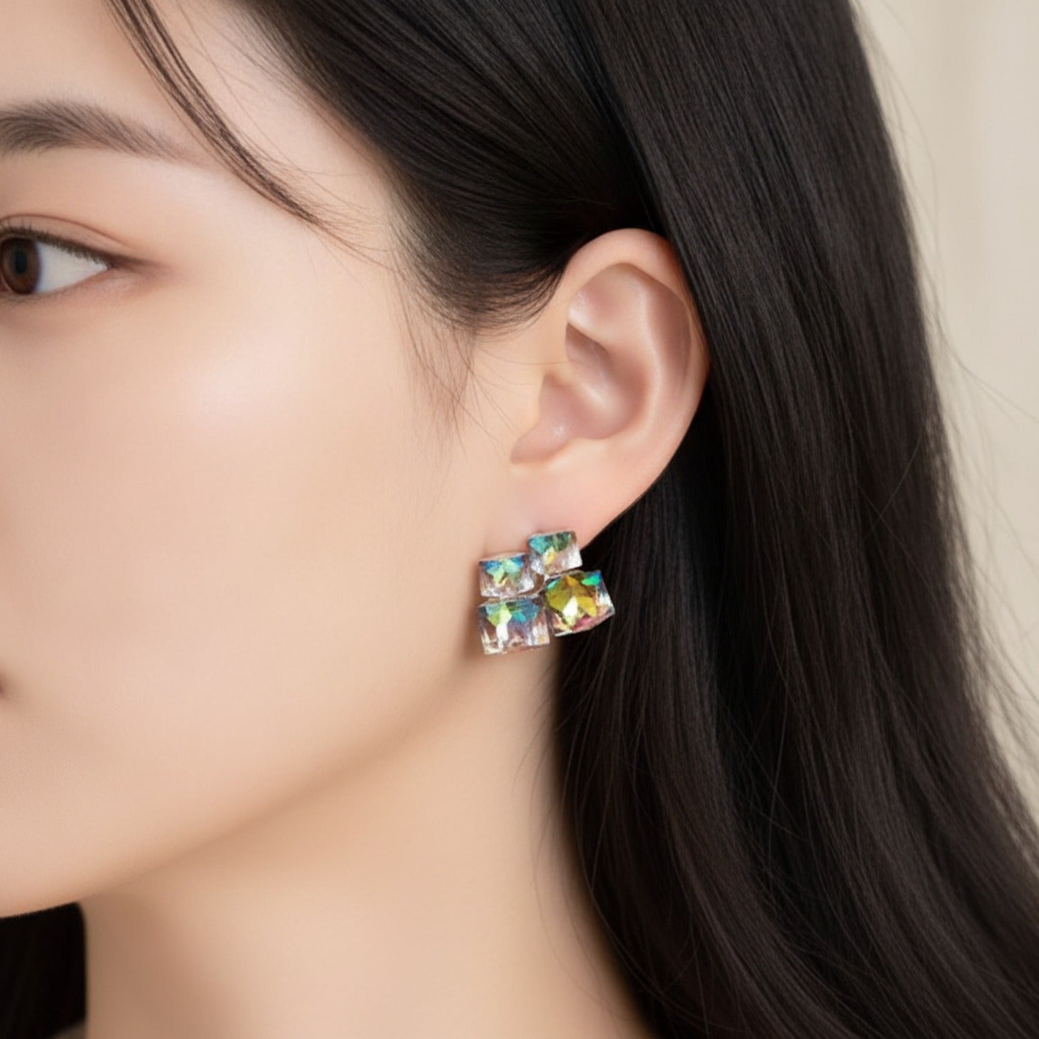 Multicolor Square Crystal Stud Earrings