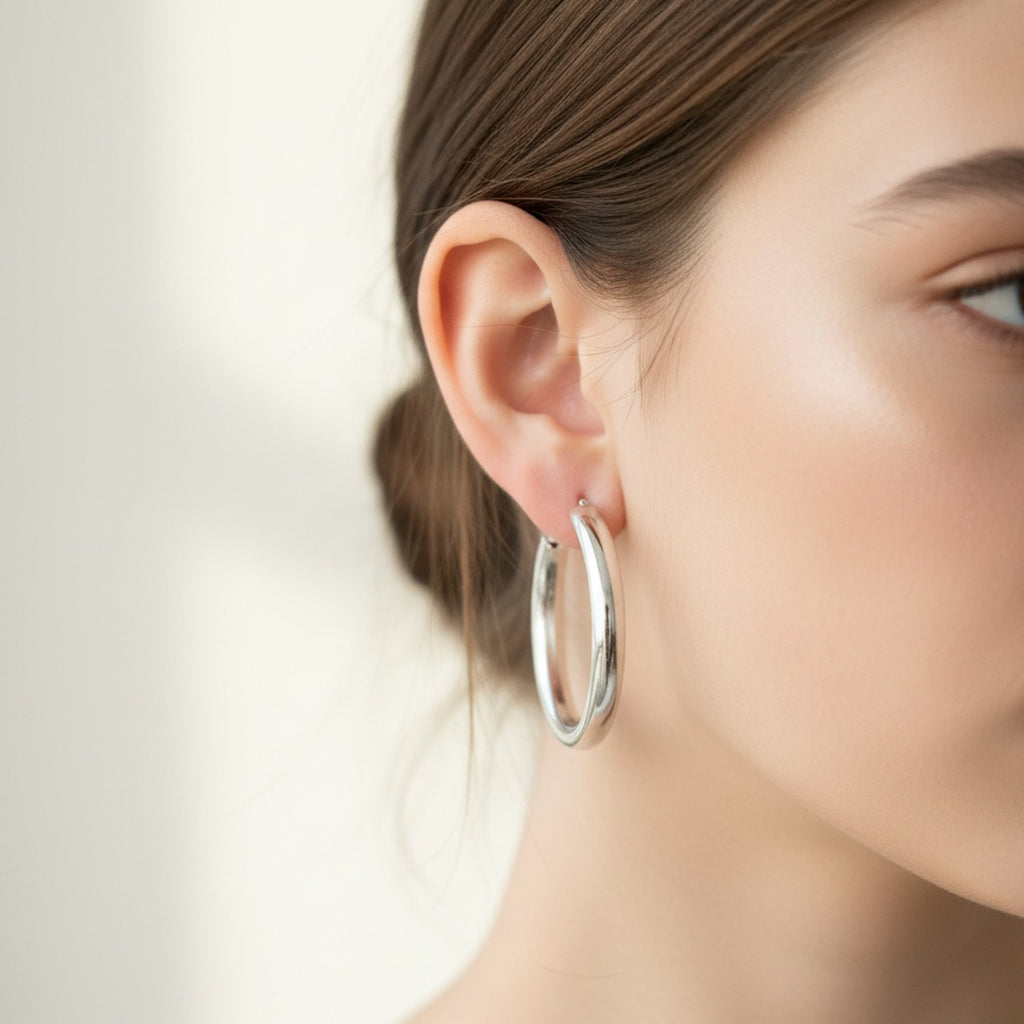 Silver Pearl and Crystal Hoop Earring Set