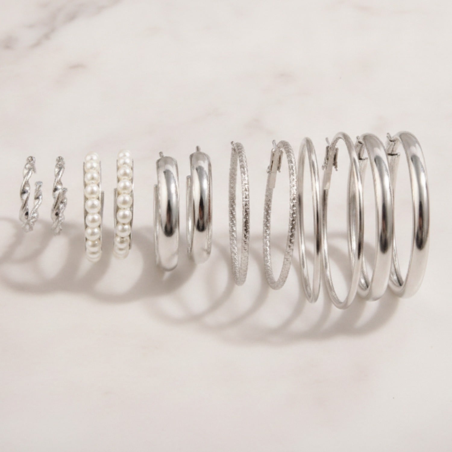 Pearl and Crystal Hoop Earring Set - Default