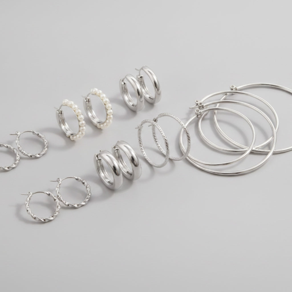 Pearl and Crystal Hoop Earring Set - Default