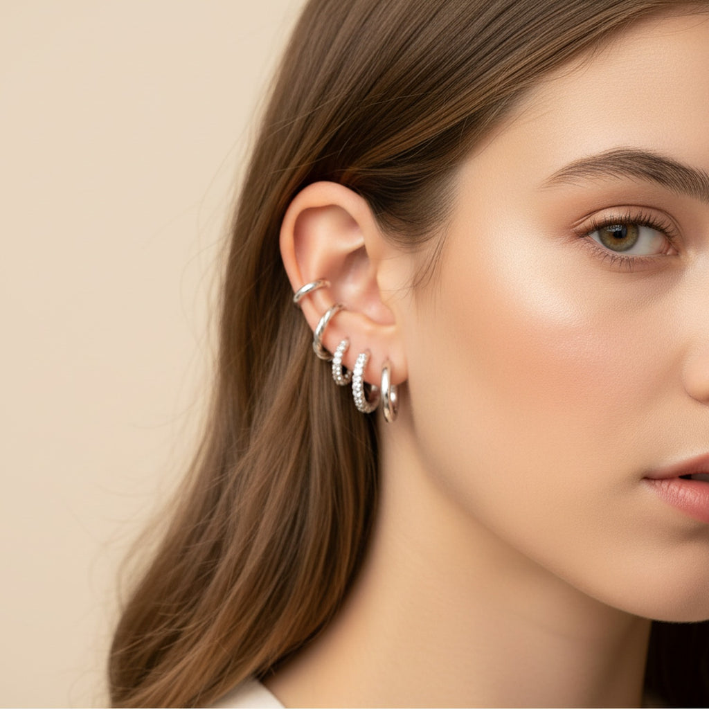 Silver Pearl and Crystal Hoop Earring Set