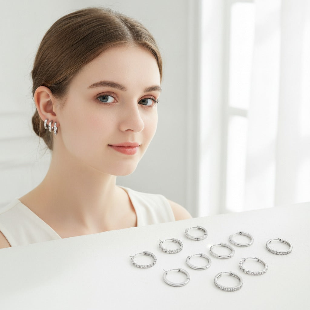 Pearl and Crystal Hoop Earring Set - Default 2 – jewelry (view 3)