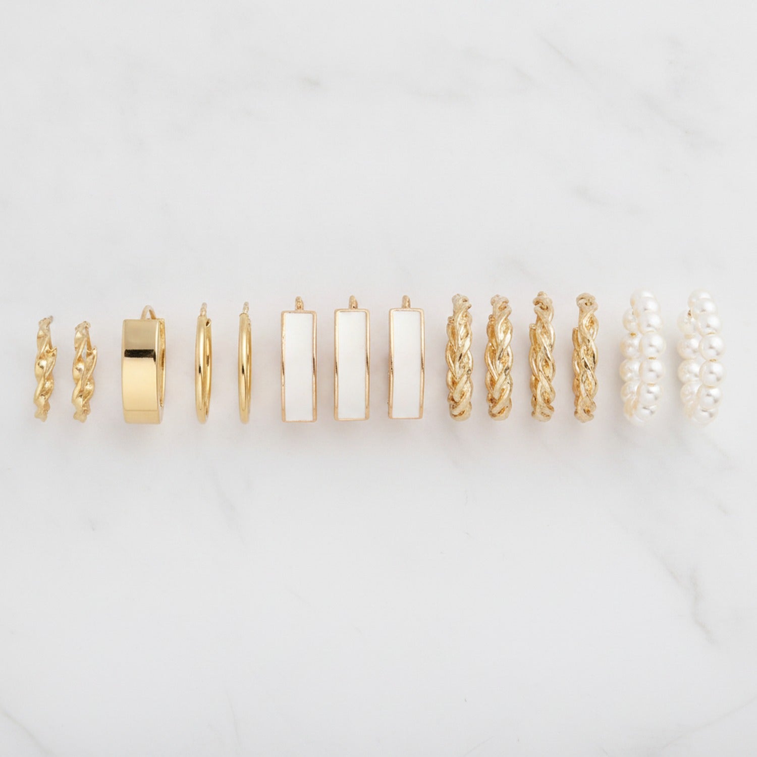 Gold Pearl Beaded Hoop Earring Set
