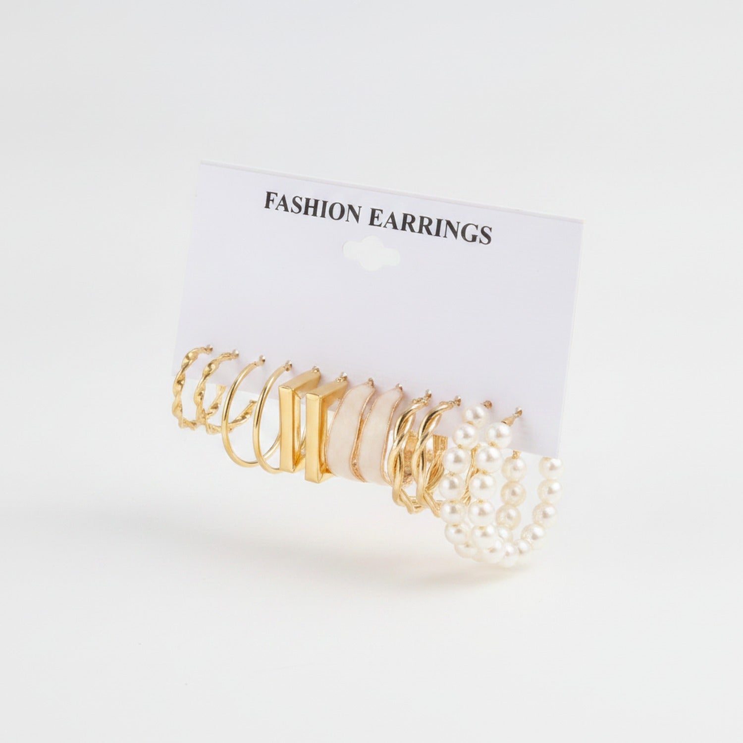 Gold Pearl Beaded Hoop Earring Set