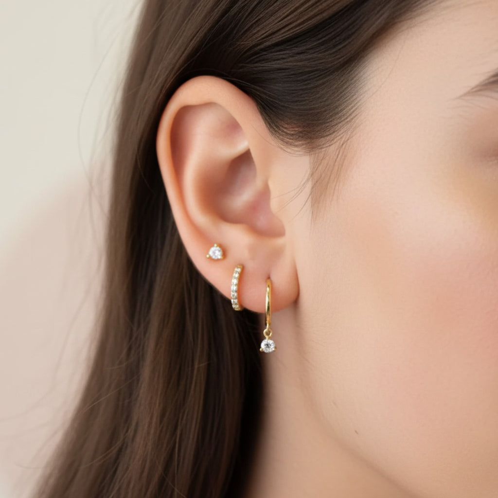 Gold Crystal Charm Hoop Earring Set