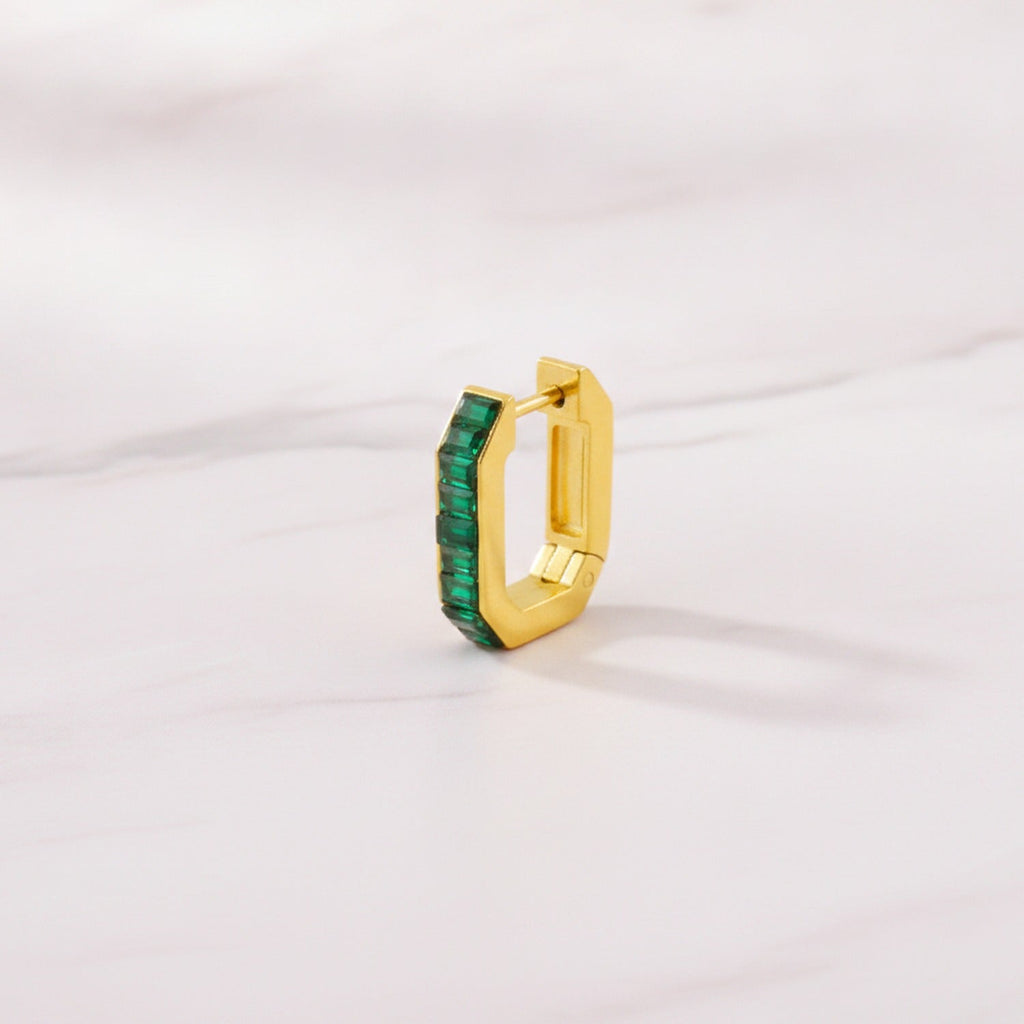 Gem Chunky Hoop Earrings - Emerald Green