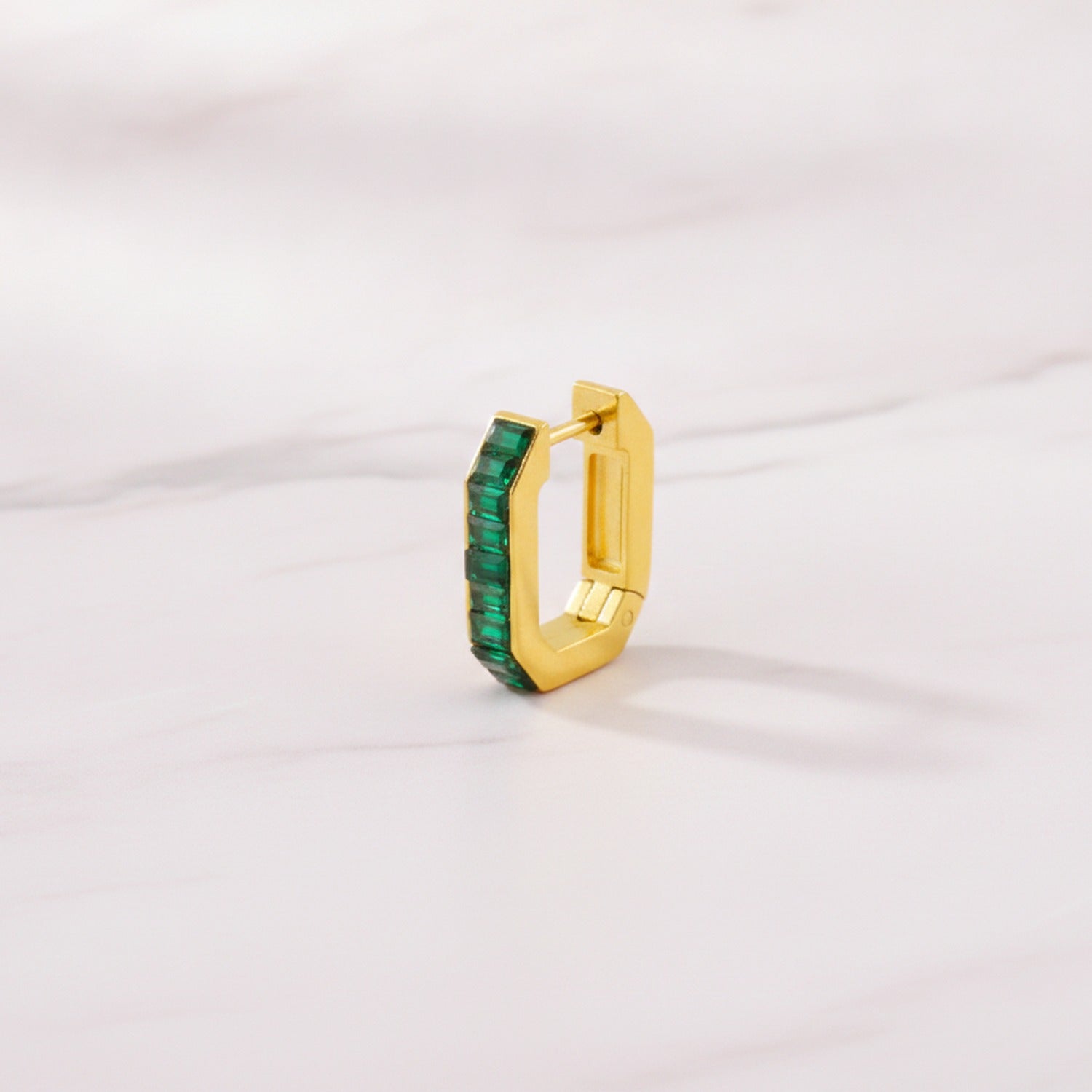 Gem Chunky Hoop Earrings - Emerald Green
