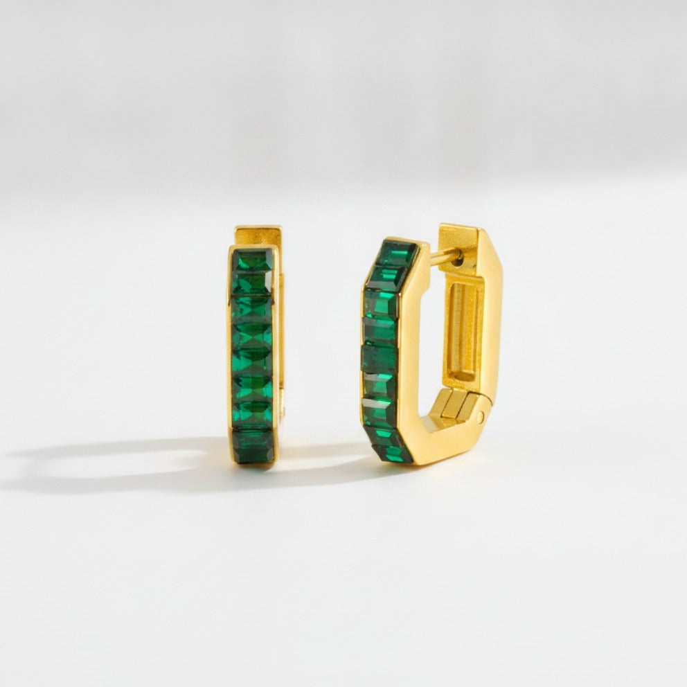 Gem Chunky Hoop Earrings - Emerald Green – jewelry (view 1)