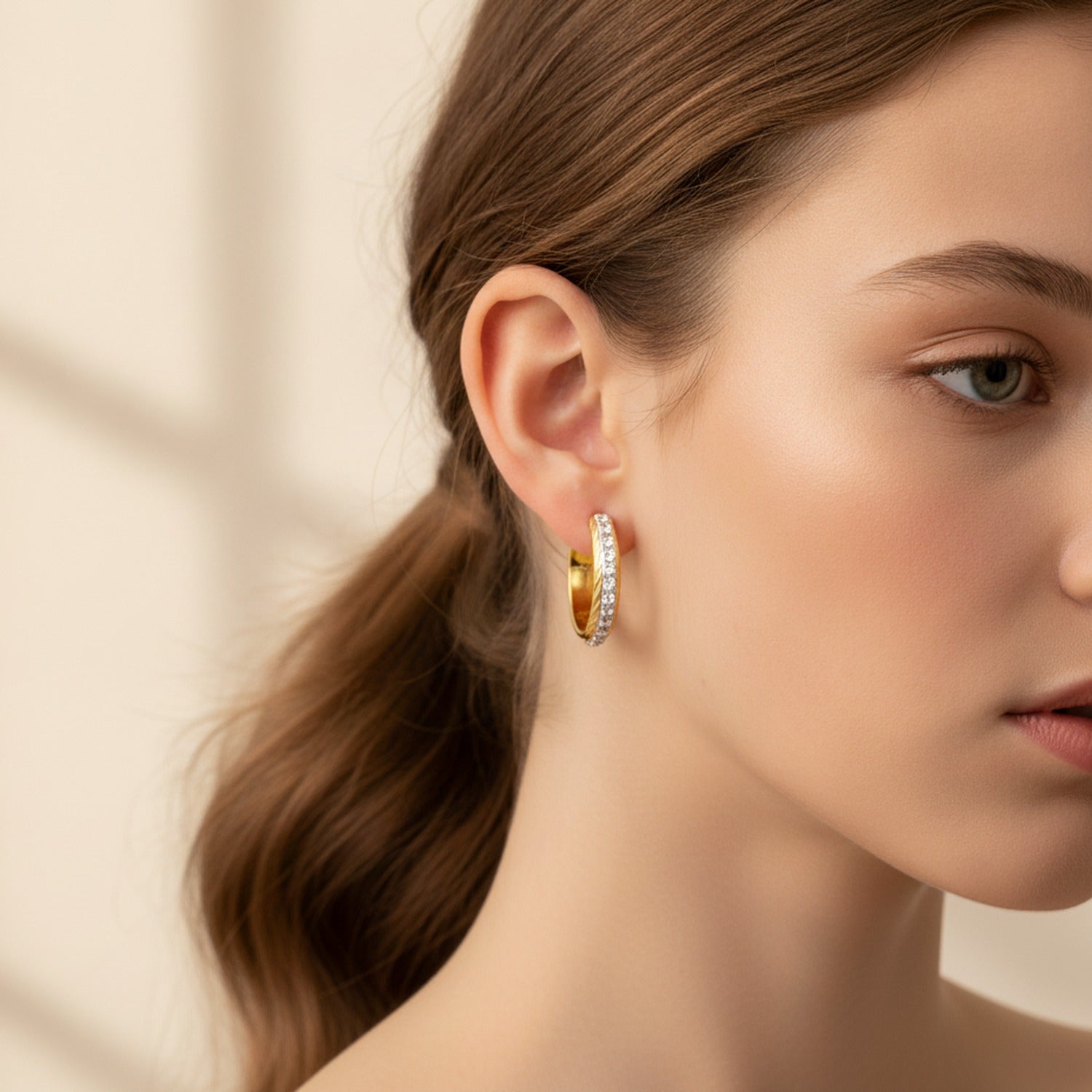 Crystal Pave Gold Hoop Earrings