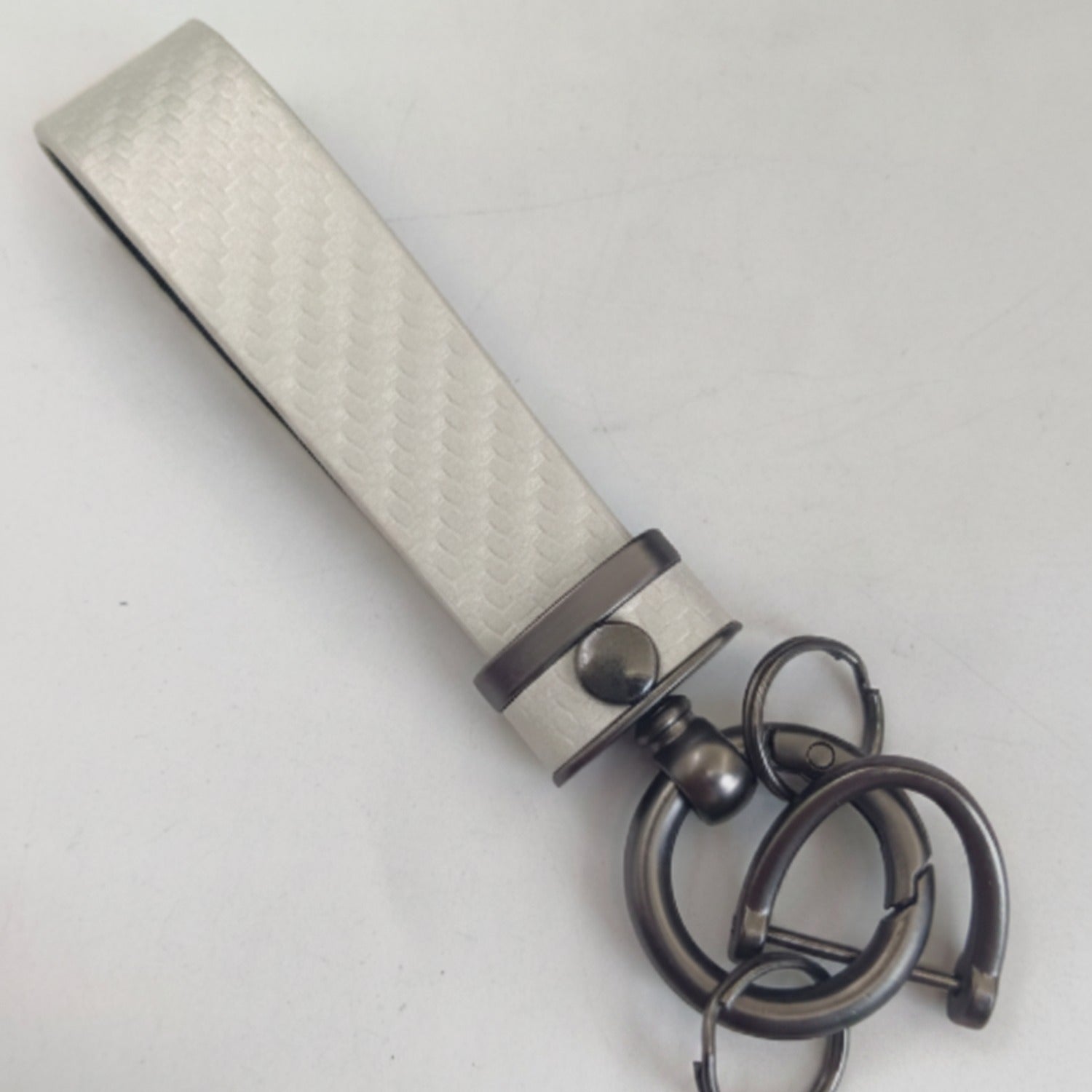 Textured Tube Keychain with Metal Hardware - Pearl White