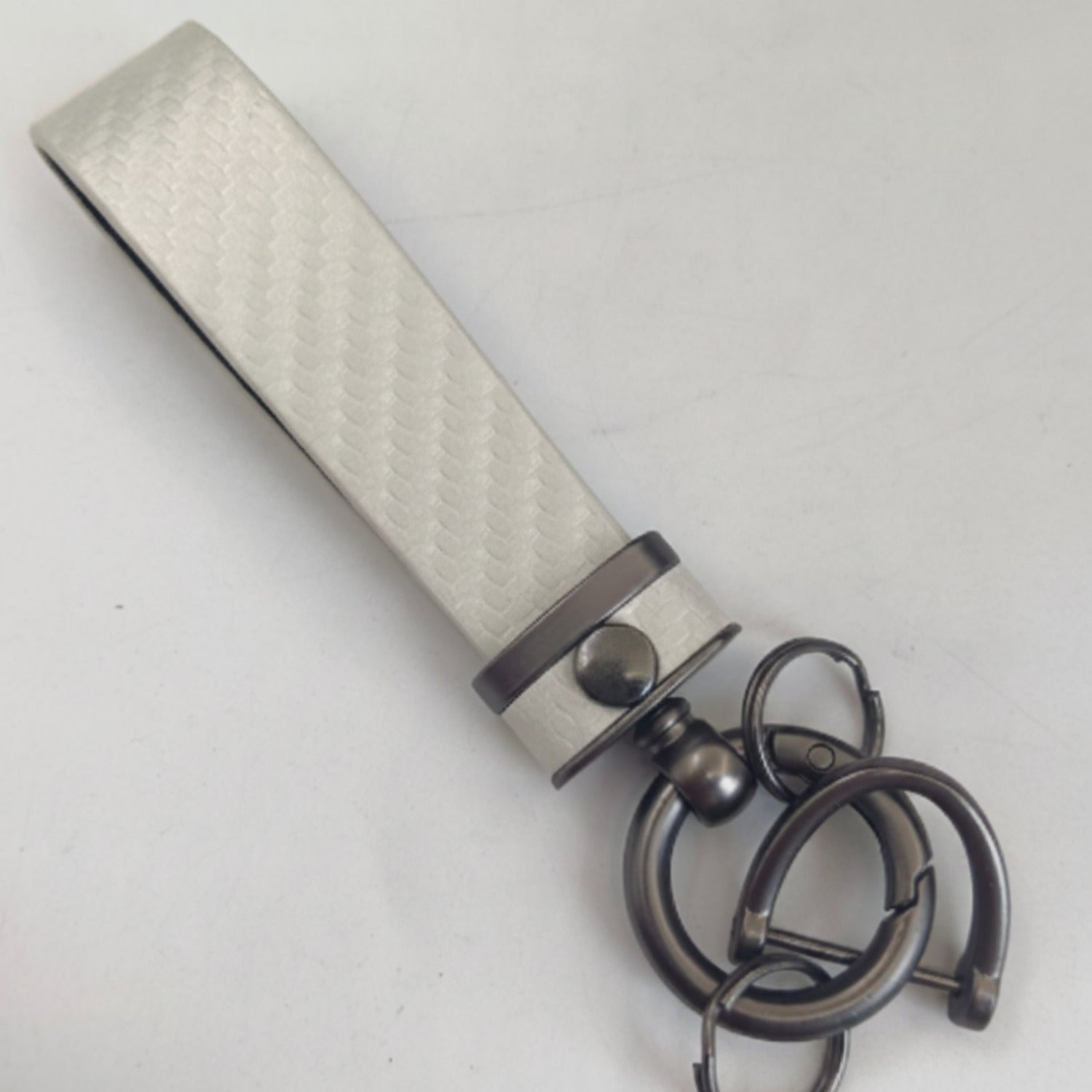 Textured Tube Keychain with Metal Hardware - Pearl White
