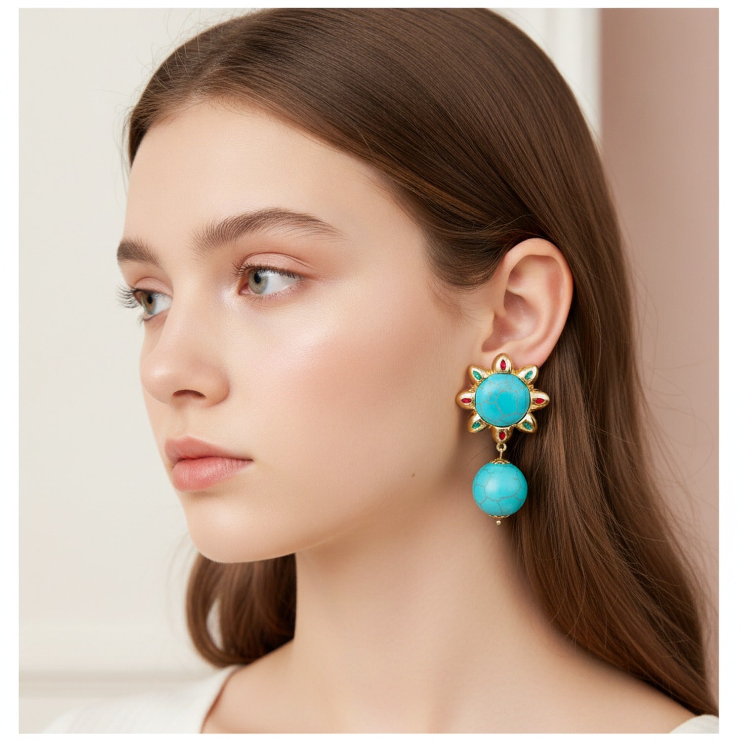 Turquoise Sunburst Drop Earrings