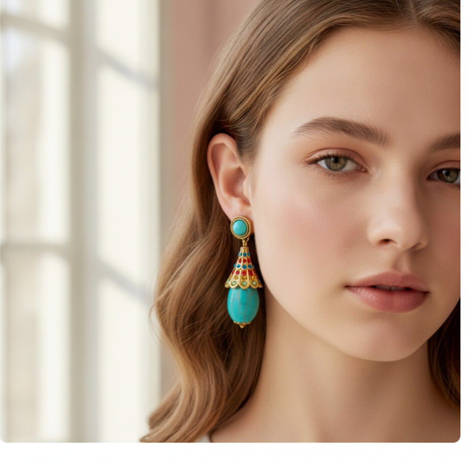 Turquoise Drop Statement Earrings