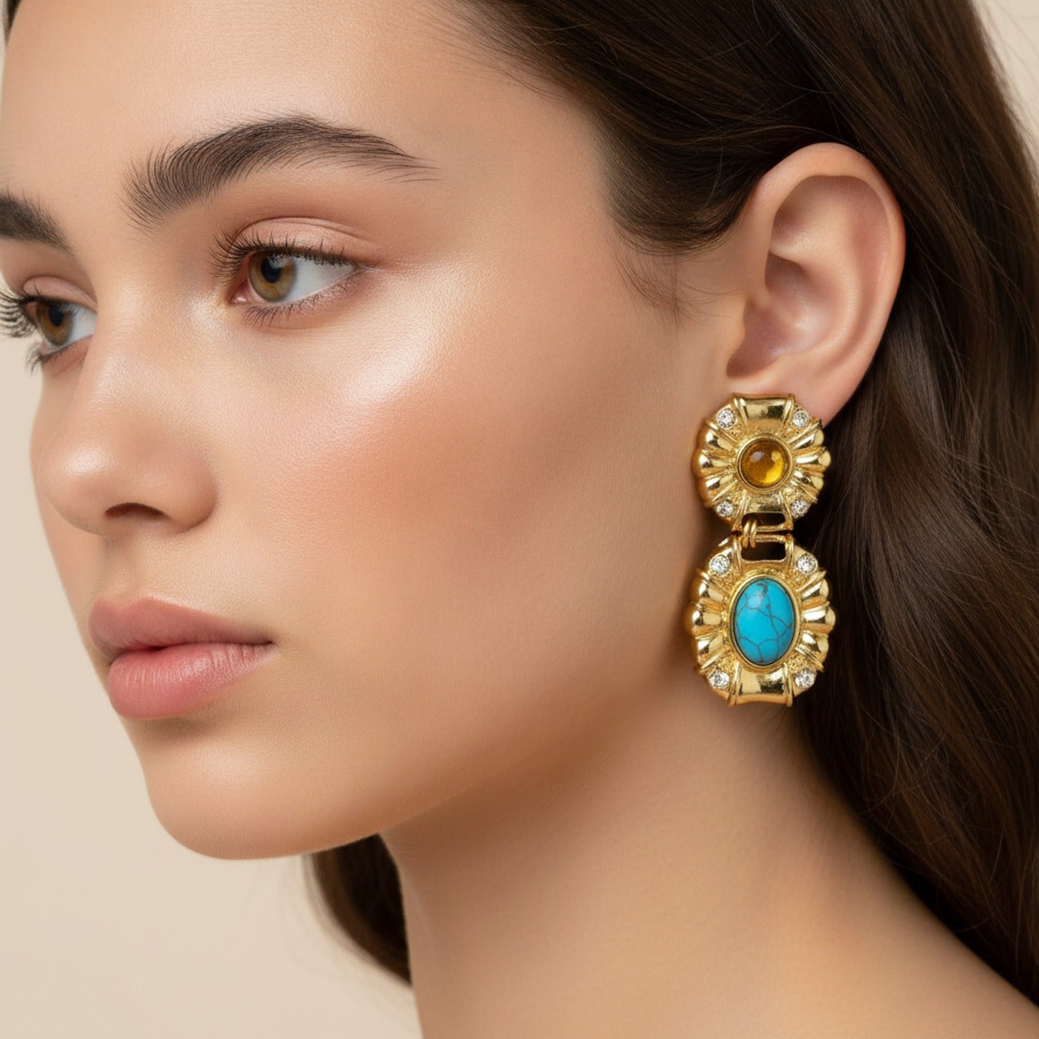Gemstone Statement Drop Earrings