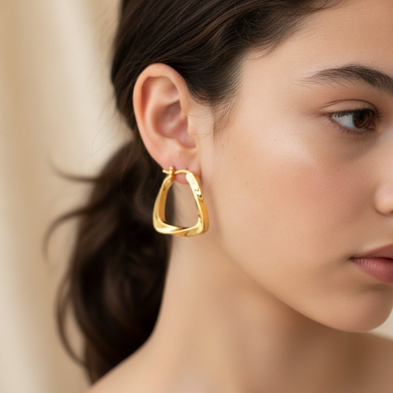 Chunky Gold Trapezoid Hoop Earrings