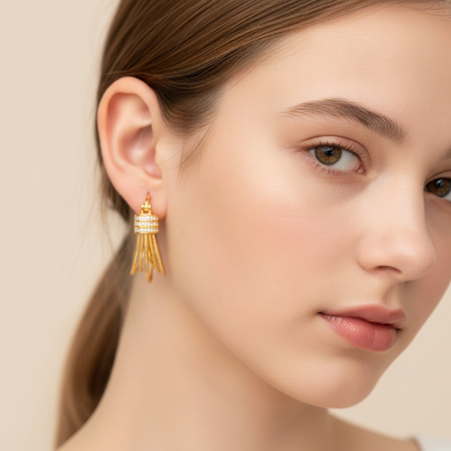 Gold Multi-Tassel Huggie Earrings