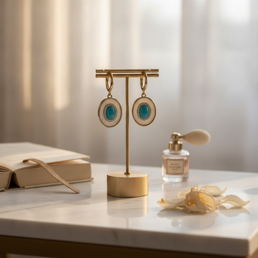 Pearl Drop Earrings - Turquoise Huggie – jewelry (view 2)